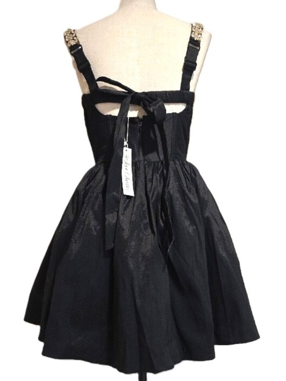 NWT $289 FOR LOVE AND LEMONS EMALIE EMBELLISHED TAFFETA BLACK MINI DRESS SIZE XS - Picture 4 of 9